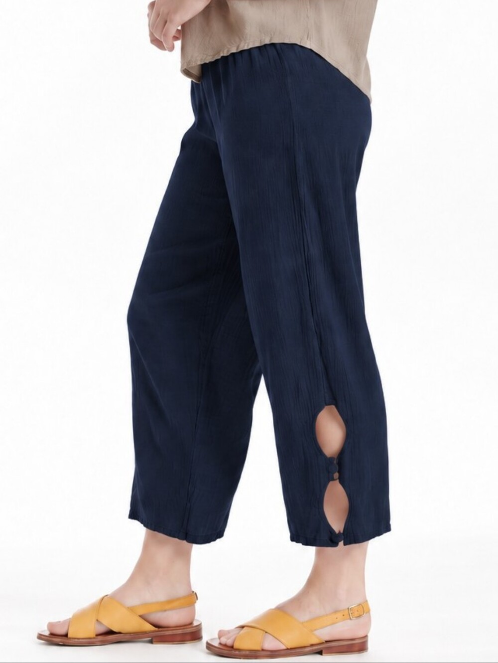 Oh my Gauze Cloud Cotton Cropped pants size 2 L/ XL pull on navy Blue Lagenlook